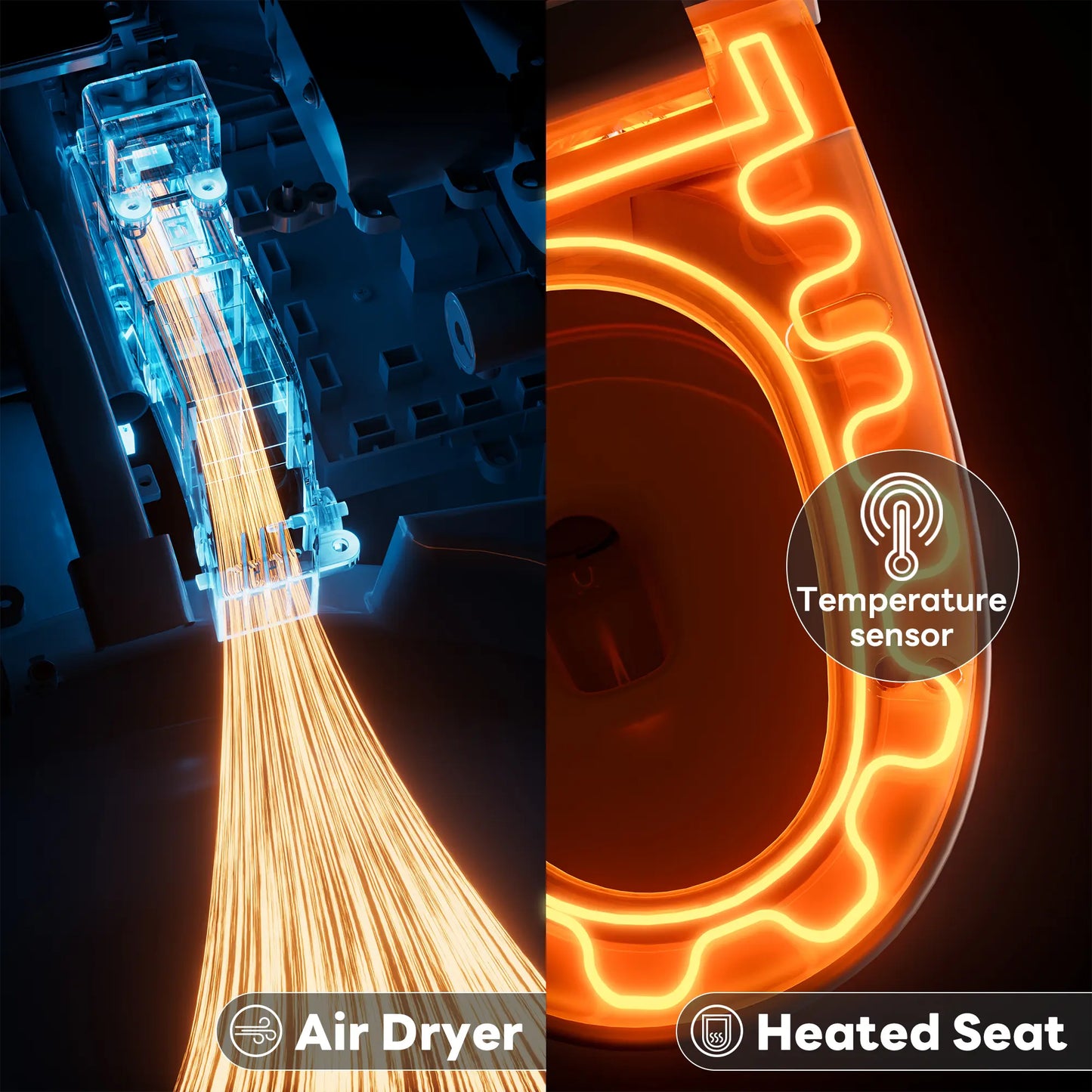 Warm air dryer and heated seat functions of CANEST TC-100GE for enhanced comfort