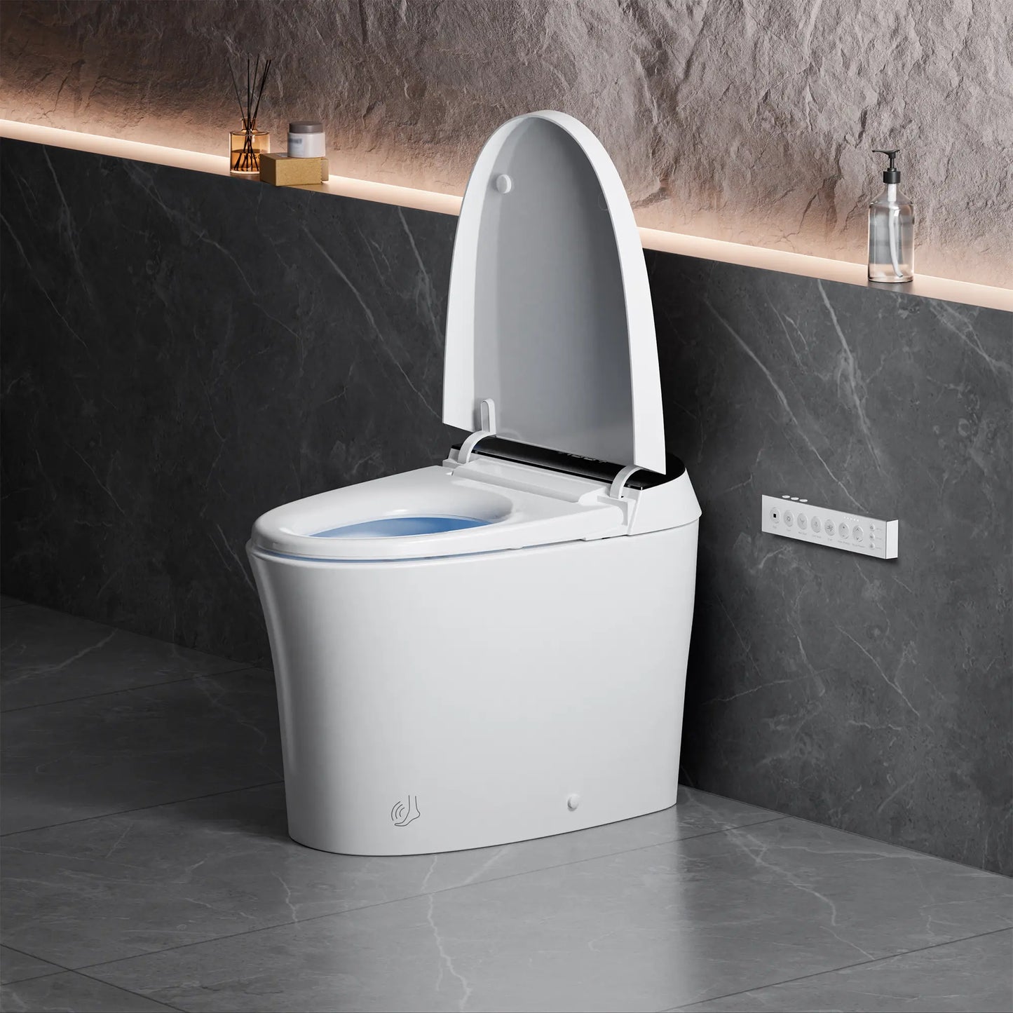 Right angle view of CANEST TC-100GE Smart Toilet with seamless body contour