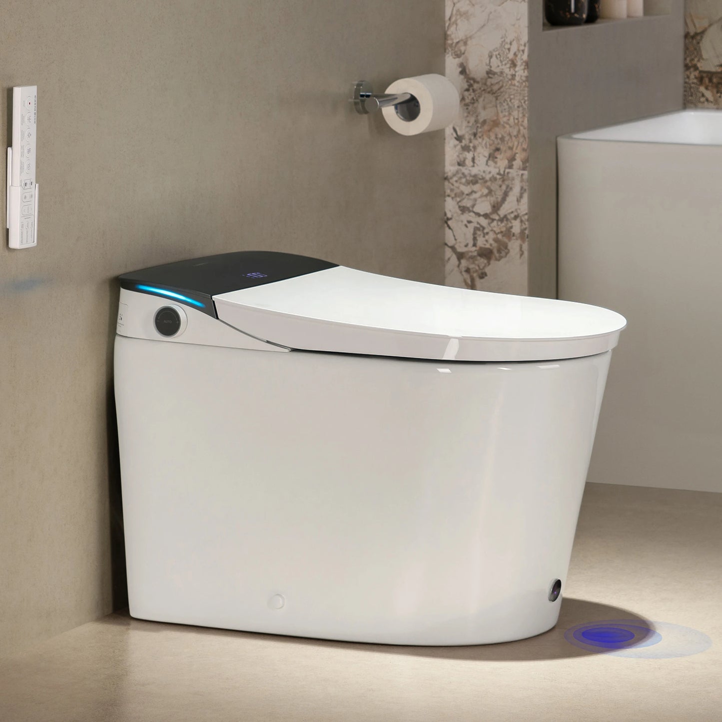 CANEST FC-002SE smart toilet side view showcasing the smooth curve of the lid, elongated seat, and minimalist modern profile.