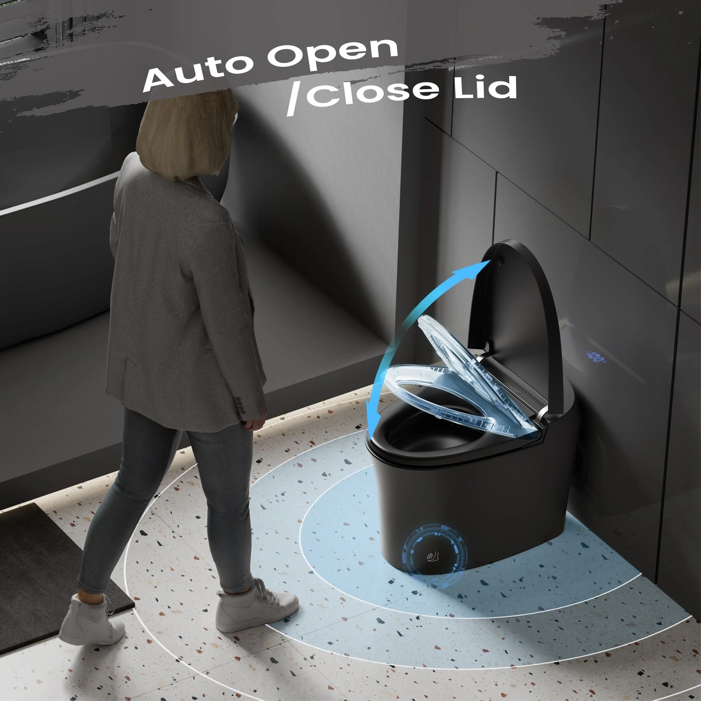 Auto open lid feature of CANEST TC-200BG shown in action for hands-free convenience