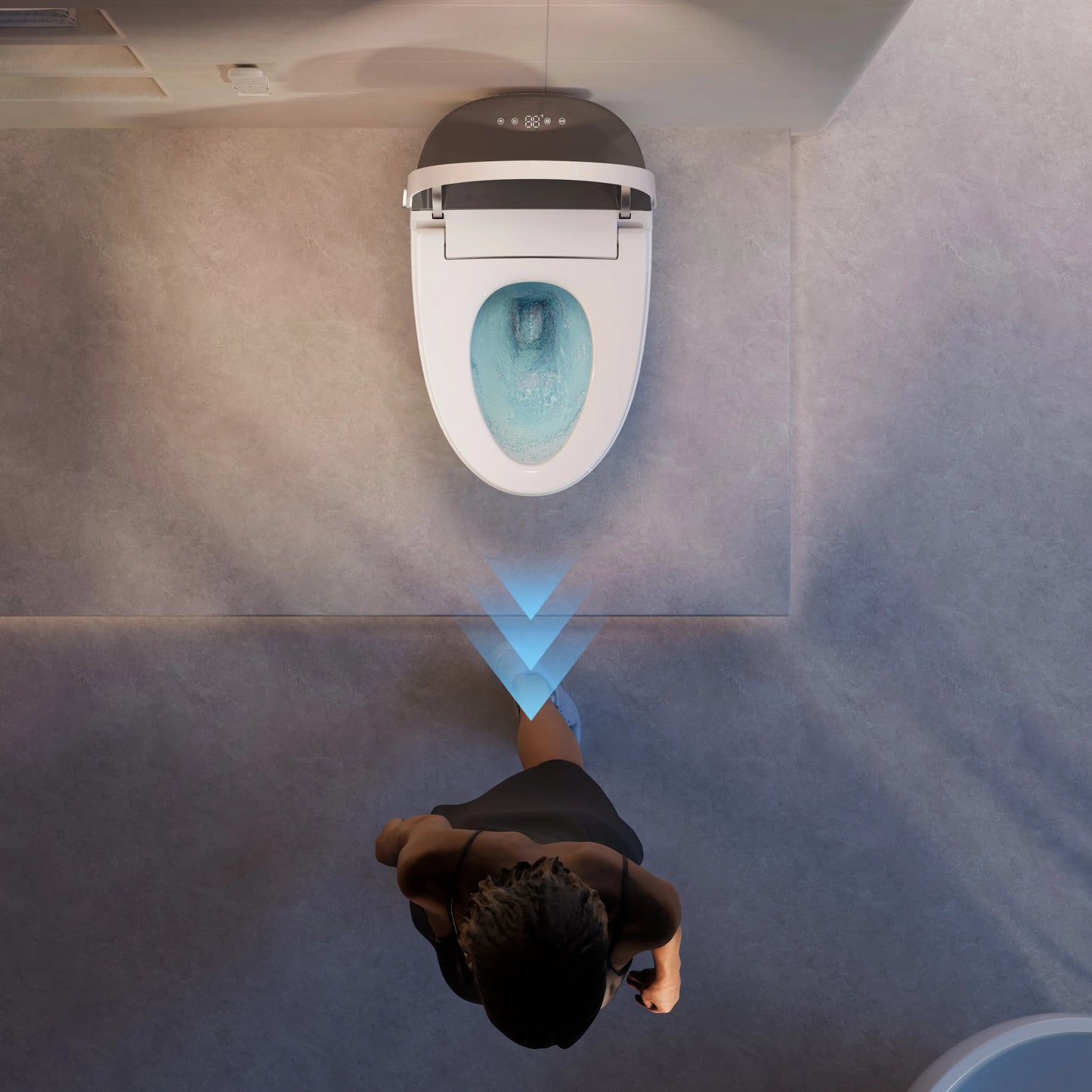 Auto flush on departure feature in CANEST FC-001 for hands-free post-use cleaning