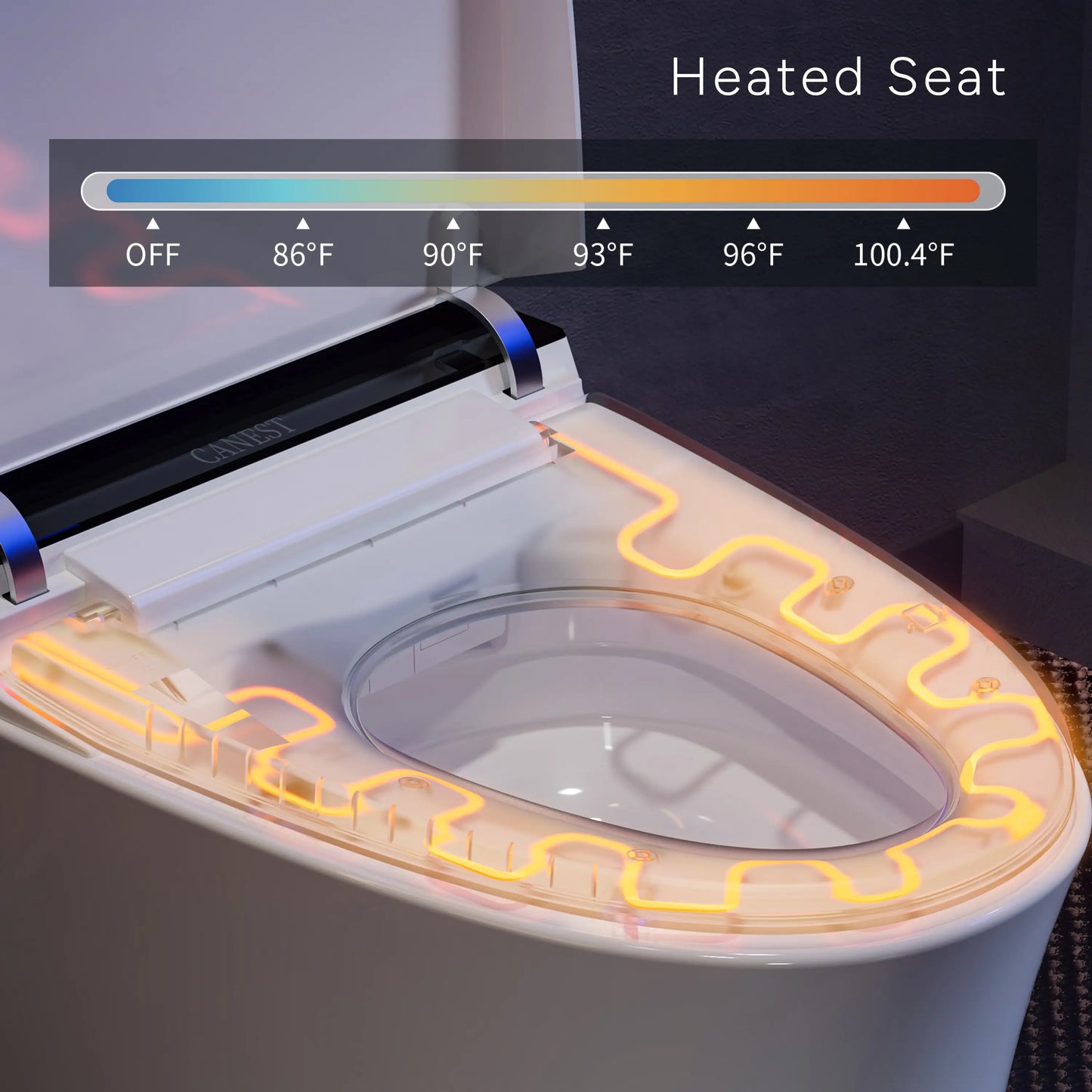 Heated toilet seat on CANEST TC-200GE with adjustable temperature settings