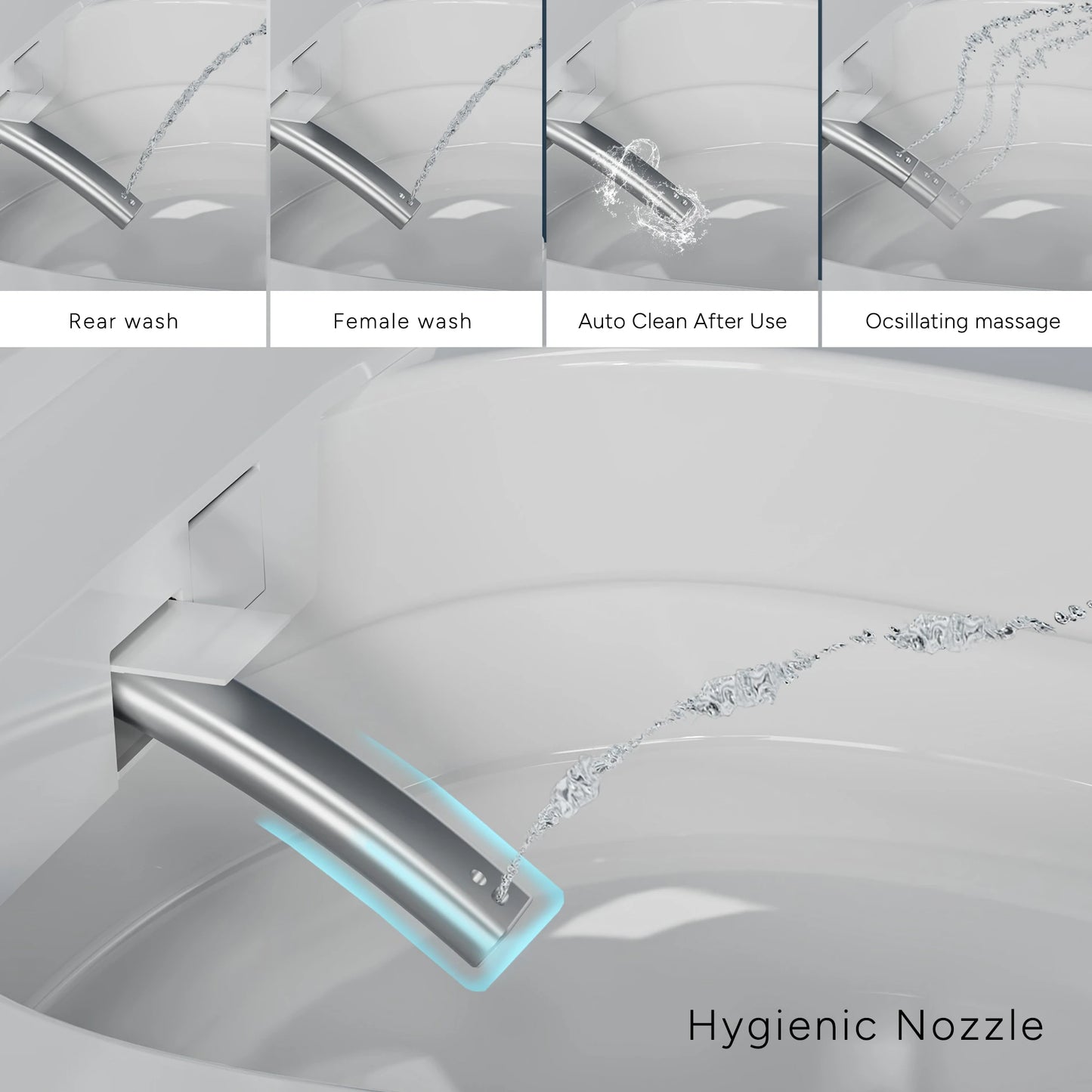 Multiple wash modes in CANEST TC-200GE including rear, feminine, and oscillating cleanse
