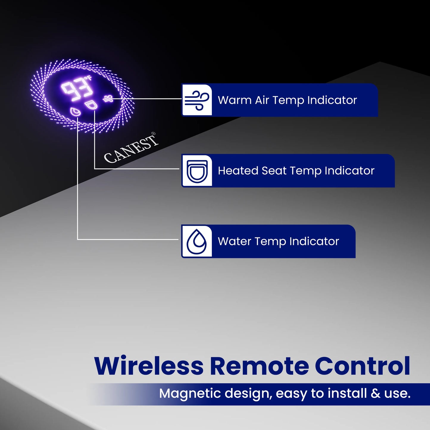 Wireless remote control included with CANEST TC-300BK for easy adjustment of bidet and seat settings