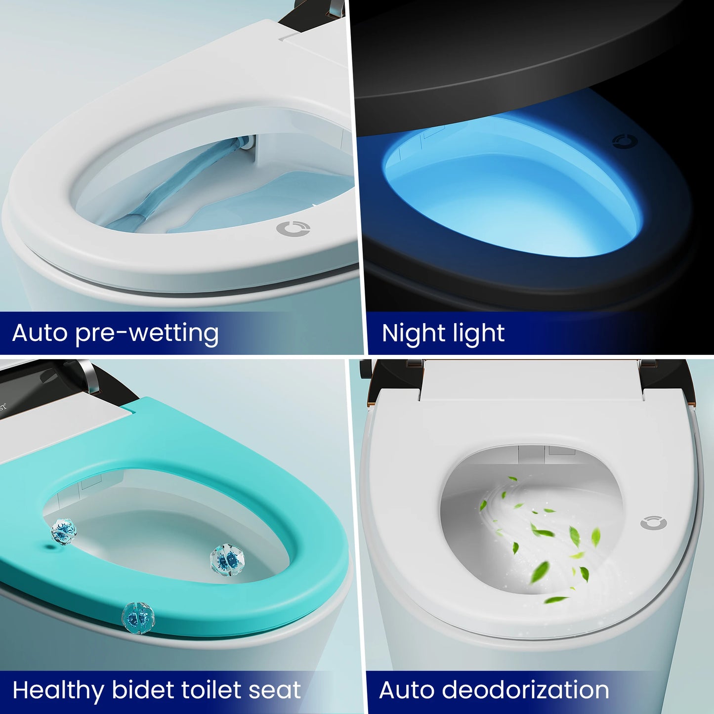CANEST TC-300BK Smart Toilet features auto pre-wetting, a healthy bidet toilet seat, built-in night light, and automatic deodorization for enhanced hygiene and user comfort