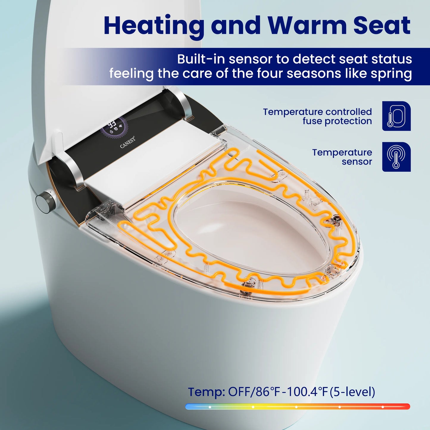 Heated seat on CANEST TC-300BK with adjustable temperature settings for personalized comfort