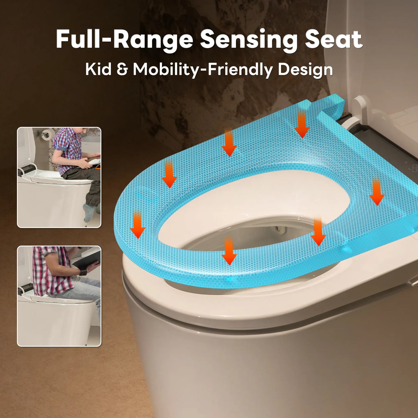 The sensory seat is suitable for children and people with reduced mobility and is mounted on the toilet.