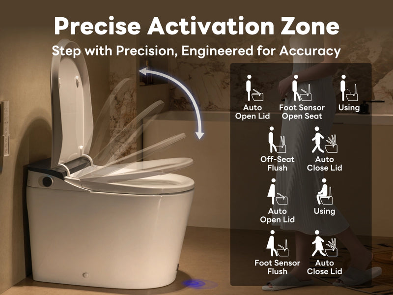 Smart toilet with features highlighted on a dark background