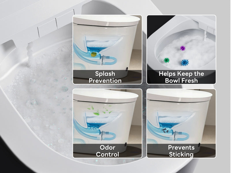 Toilet seat with features highlighted on a gray background