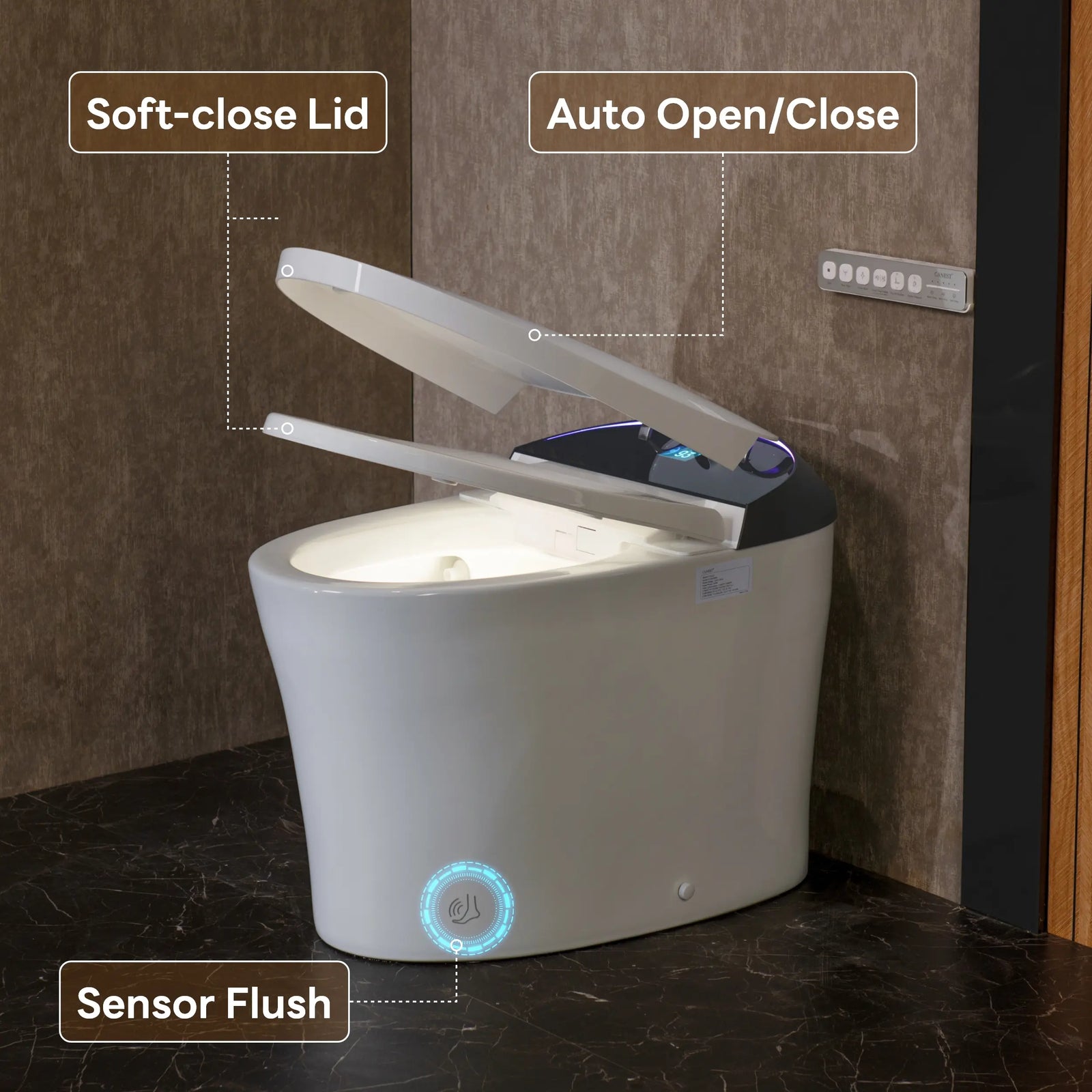 Auto Open & Close Lid + Foot Sensor Flush