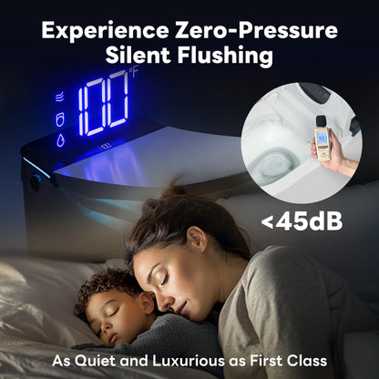 CANEST FC-002SE smart toilet in flush mode, visualizing quiet flushing performance with smooth water flow and noise-reduction design.