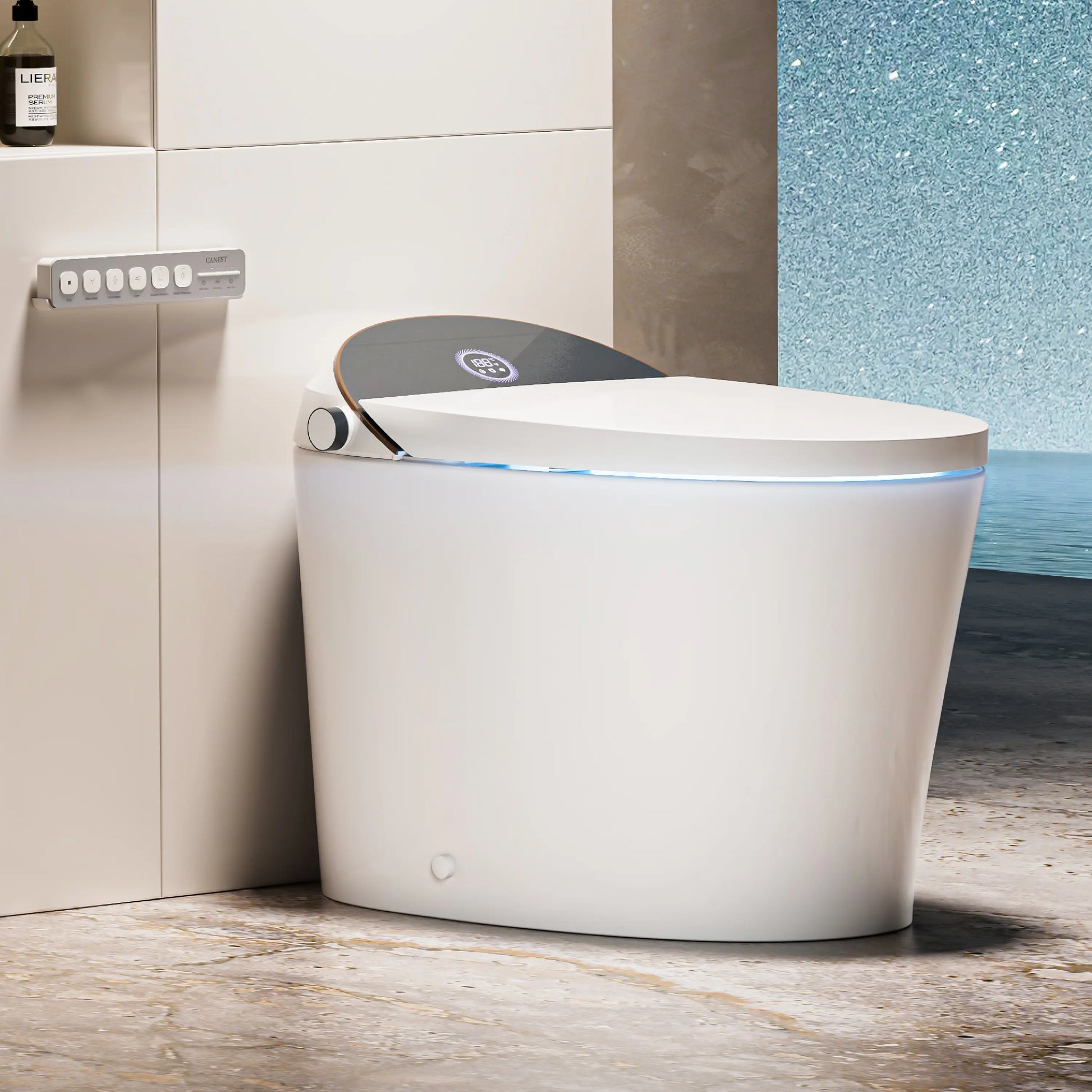 Left side view of CANEST TC-400BK Smart Toilet with minimalist white design and tankless profile
