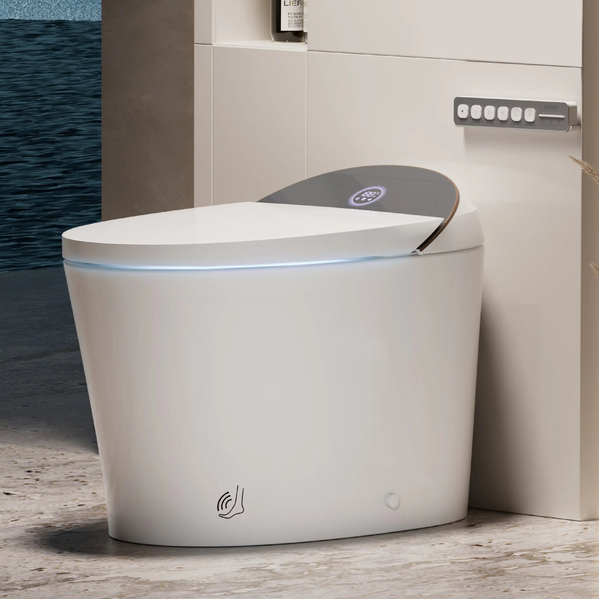 Right side view of CANEST TC-400BK highlighting clean contours and modern smart toilet design