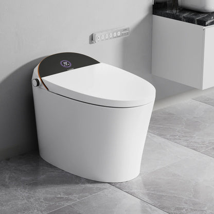 Left side view of CANEST TC-300BK white smart toilet featuring a sleek, modern tankless design