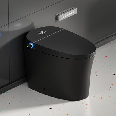 Left side view of CANEST TC-200BG Black Smart Toilet with sleek tankless design and matte finish