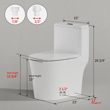 Dimension diagram of CANEST DL-002 toilet showing height, width, depth, and rough-in measurements